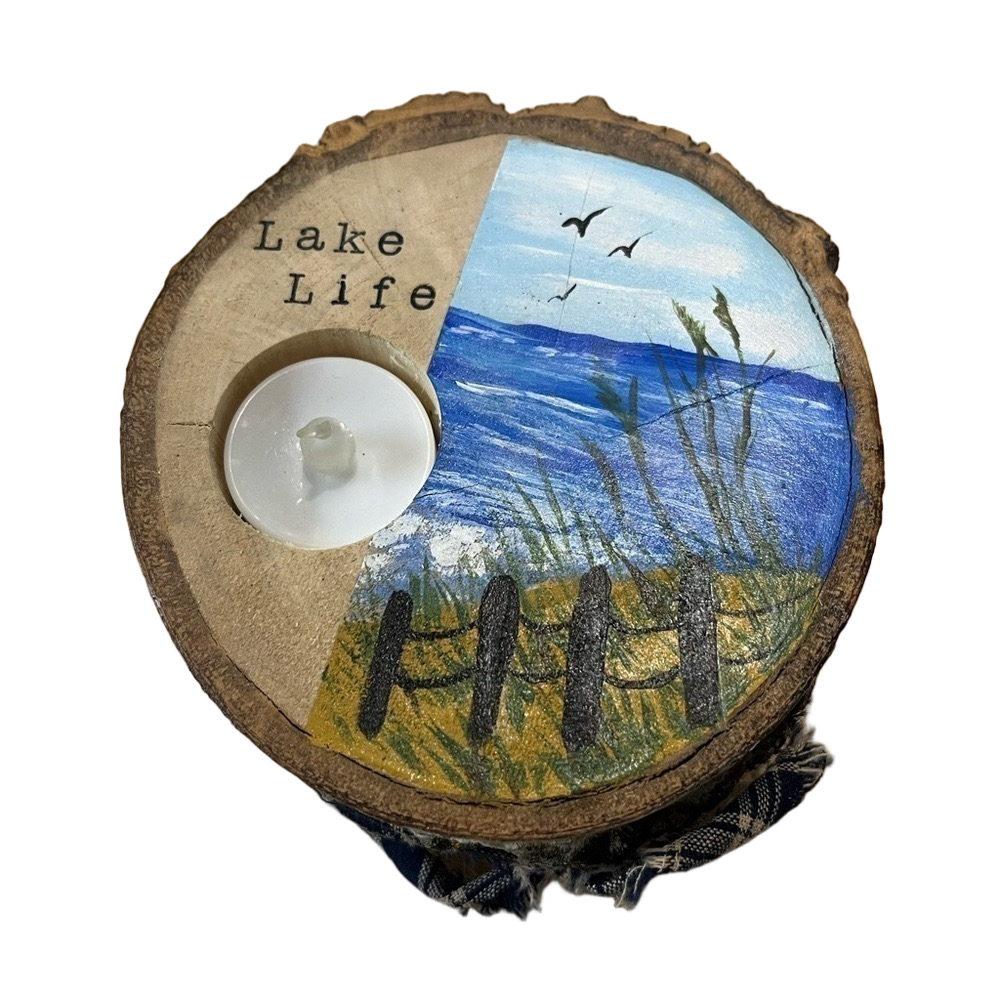 Lake Life wooden candle holder